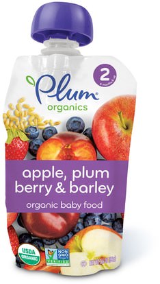 Plum Organics, Organic Baby Food, Stage 2, Apple, Plum Berry & Barley, 3.5 oz (99 g) ,صحة الطفل، تغذية الطفل، الغذاء، أطفال الأطعمة