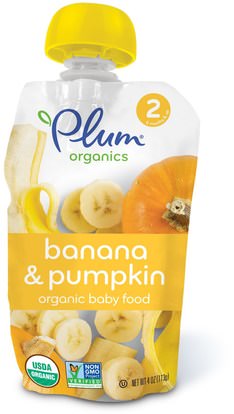Plum Organics, Organic Baby Food, Stage 2, Banana & Pumpkin, 4 oz (113 g) ,صحة الطفل، تغذية الطفل، الغذاء، أطفال الأطعمة