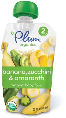 Plum Organics, Organic Baby Food, Stage 2, Banana, Zucchini & Amaranth, 3.5 oz (99 g) ,صحة الطفل، تغذية الطفل، الغذاء، أطفال الأطعمة