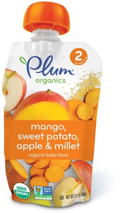 Plum Organics, Organic Baby Food, Stage 2, Mango, Sweet Potato Apple & Millet, 3.5 oz (99 g) ,صحة الطفل، تغذية الطفل، الغذاء، أطفال الأطعمة
