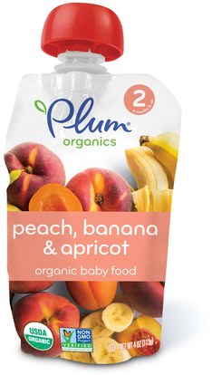 Plum Organics, Organic Baby Food, Stage 2, Peach, Banana & Apricot, 4 oz (113 g) ,صحة الطفل، تغذية الطفل، الغذاء، أطفال الأطعمة
