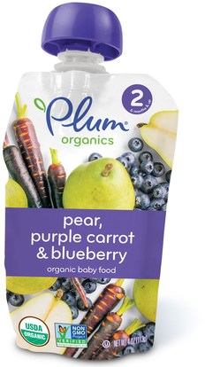 Plum Organics, Organic Baby Food, Stage 2, Pear, Purple Carrot & Blueberry, 4 oz (113 g) ,صحة الطفل، تغذية الطفل، الغذاء، أطفال الأطعمة