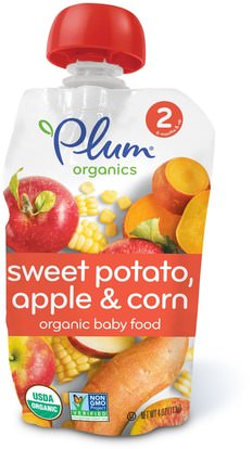 Plum Organics, Organic Baby Food, Stage 2, Sweet Potato Apple & Corn, 4 oz (113 g) ,صحة الطفل، تغذية الطفل، الغذاء، أطفال الأطعمة