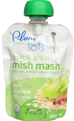 Plum Organics, Tots, Fruit & Grain Mish Mash, Apple Cinnamon Oats & Quinoa, 3.17 oz (90 g) ,صحة الطفل، تغذية الطفل، الغذاء، أطفال الأطعمة