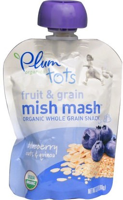 Plum Organics, Tots, Fruit & Grain Mish Mash, Blueberry, Oats & Quinoa, 3.17 oz (90 g) ,صحة الطفل، تغذية الطفل، الغذاء، أطفال الأطعمة