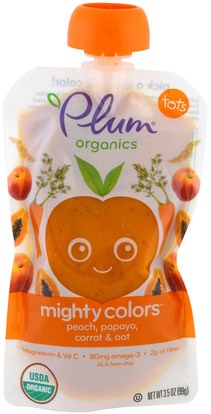 Plum Organics, Tots, Mighty Colors, Orange, Peach, Papaya, Carrot & Oat, 3.5 oz (99 g) ,صحة الطفل، تغذية الطفل، الغذاء