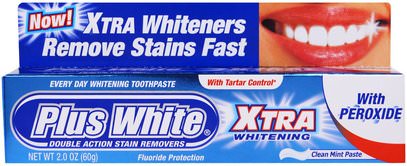 Plus White, Xtra Whitening with Peroxide, Clean Mint Paste, 2.0 oz (60 g) ,حمام، الجمال، العناية بالأسنان عن طريق الفم، تبييض الأسنان، معجون الأسنان