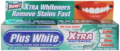 Plus White, Xtra Whitening with Tartar Control, Cool Mint Gel, 3.5 oz (100 g) ,حمام، الجمال، العناية بالأسنان عن طريق الفم، تبييض الأسنان، معجون الأسنان