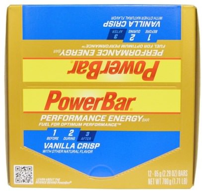 PowerBar, Performance Energy Bar, Vanilla Crisp, 12 Bars, 2.29 oz (65 g) Each ,والرياضة، والبروتين أشرطة