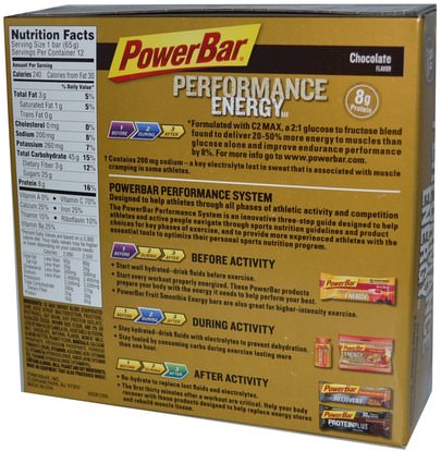 PowerBar, Performance Energy, Chocolate Flavor, 12 Bars, 2.29 oz (65 g) Each ,والرياضة، والبروتين أشرطة