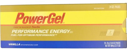 PowerBar, PowerGel, Vanilla, No Caffeine, 24 Gel Packs, 1.44 oz (41 g) Each ,والصحة، والطاقة، والرياضة، بالكهرباء شرب التجديد