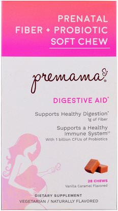 Premama, Prenatal Fiber + Probiotic Soft Chew, Digestive Aid, Vanilla Caramel Flavored, 28 Chews ,والمكملات الغذائية، والصحة، والحمل