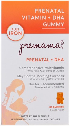 Premama, Prenatal Vitamin + DHA Gummy, Plus Iron, Orange, 84 Gummies ,الفيتامينات، الفيتامينات قبل الولادة