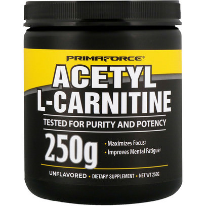 Primaforce, Alcar, Acetyl-L-Carnitine, Unflavored, Powder, 250 g ,المكملات الغذائية، والأحماض الأمينية، ل كارنيتين، أسيتيل ل كارنيتين مسحوق