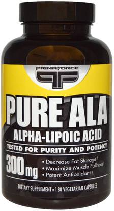 Primaforce, Pure ALA, 300 mg, 180 Veggie Caps ,والمكملات الغذائية، ومضادات الأكسدة، ألفا حمض ليبويك، ألفا حمض ليبويك 300 ملغ