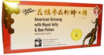 Prince of Peace, American Ginseng with Royal Jelly & Bee Pollen, 10 Bottles, 0.34 oz (10 cc) Each ,المكملات الغذائية، أدابتوغين، الانفلونزا الباردة والفيروسية، الجينسنغ السائل