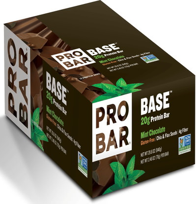 ProBar, Base, 20 g Protein Bar, Mint Chocolate, 12 Bars, 2.46 oz (70 g) Each ,والرياضة، والبروتين أشرطة