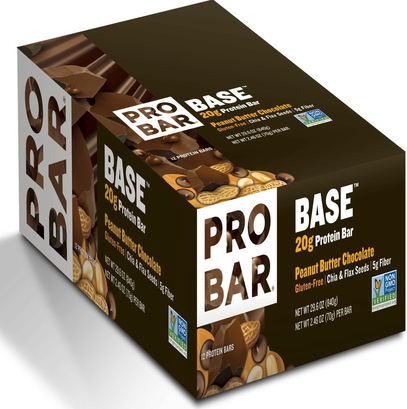 ProBar, Base, 20 g Protein Bar, Peanut Butter Chocolate, 12 Bars, 2.46 oz (70 g) Each ,والرياضة، والحانات البروتين، والأطعمة النباتية