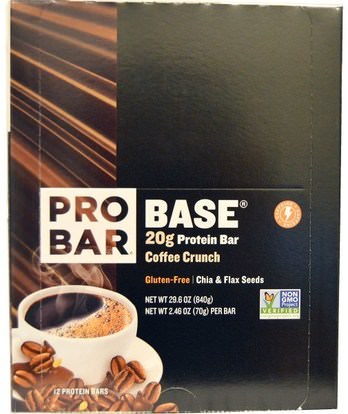 ProBar, Base, Protein Bar, Coffee Crunch, 12 - 2.46 oz (70 g) Each ,والرياضة، والبروتين أشرطة