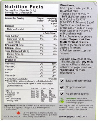 Herb-sa Yogourmet, Probiotic Yogurt, Freeze-Dried Starter, 6 Packets, 5 g Each