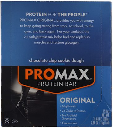 Promax Nutrition, Protein Bar, Original, Chocolate Chip Cookie Dough, 12 Bars, 2.64 oz (75 g) Each ,والرياضة، وقضبان البروتين، والهدايا استبدال وجبة