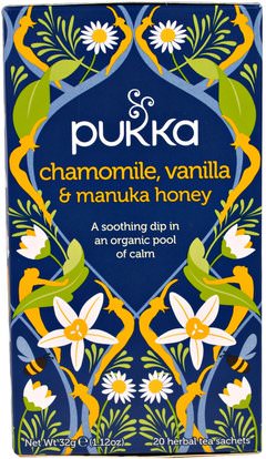 Pukka Herbs, Chamomile, Vanilla & Manuka Honey Tea, Caffeine Free, 20 Herbal Tea Sachets, 1.12 oz (32 g) ,Herb-sa