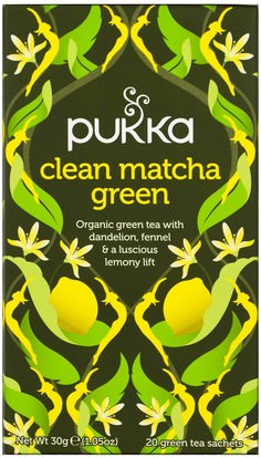 Pukka Herbs, Clean Matcha Green, 20 Green Tea Sachets, 0.05 oz (1.5 g) Each ,المكملات الغذائية، مضادات الأكسدة، الشاي الأخضر، الغذاء، الشاي العشبية