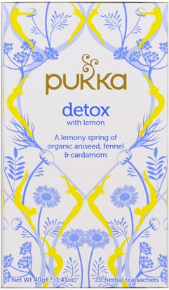 Pukka Herbs, Detox with Lemon Tea, 20 Herbal Tea Sachets, 0.07 oz (2 g) Each ,الطعام، شاي الأعشاب، الجلد