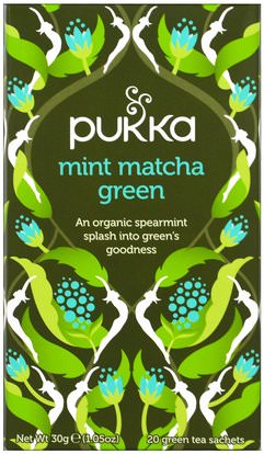 Pukka Herbs, Mint Matcha Green Tea, 20 Green Tea Sachets, 0.05 oz (1.5 g) Each ,المكملات الغذائية، مضادات الأكسدة، الشاي الأخضر، الغذاء، الشاي العشبية