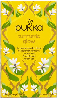 Pukka Herbs, Turmeric Glow Tea, 20 Tea Sachets, 1.27 oz (36 g) ,المكملات الغذائية، مضادات الأكسدة، الكركمين، الغذاء، الشاي العشبية