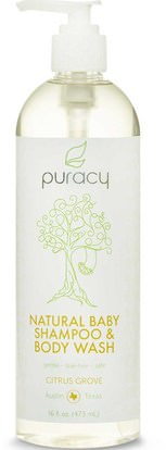 Puracy, Natural Baby Shampoo & Body Wash, Citrus Grove, 16 fl oz (473 ml) ,حمام، الجمال، شعر، فروة الرأس، الشامبو، مكيف، شامبو أطفال