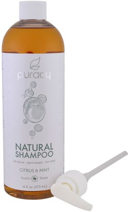 Puracy, Natural Shampoo, Citrus & Mint, 16 fl oz (473 ml) ,حمام، الجمال، الشعر، فروة الرأس، الشامبو، مكيف