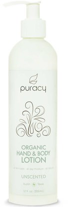 Puracy, Organic Hand & Body Lotion, Fragrance Free, 12 fl oz (355 ml) ,حمام، الجمال، غسول الجسم