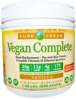 Pure Advantage, Pure Vegan, Vegan Complete, Vanilla, 1.42 lbs (645 g) ,والمكملات الغذائية، والبروتين، وبروتين البازلاء، والهدايا استبدال وجبة