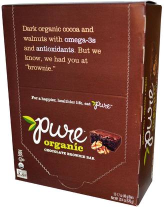 Pure Bar, Organic, Chocolate Brownie, 12 Bars, 1.7 oz (48 g) Each ,الطعام، الوجبات الخفيفة، الوجبات الصحية الصحية، المكملات الغذائية، الحانات الغذائية