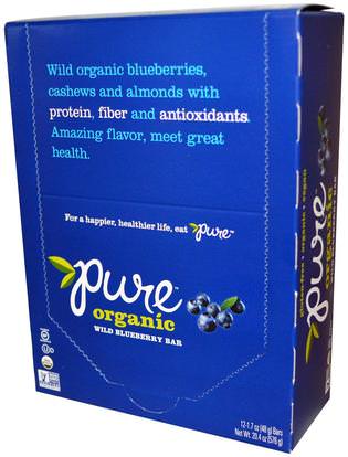 Pure Bar, Organic Wild Blueberry, 12 Bars, 1.7 oz (48 g) Each ,الطعام، الوجبات الخفيفة، الوجبات الصحية الصحية، المكملات الغذائية، الحانات الغذائية