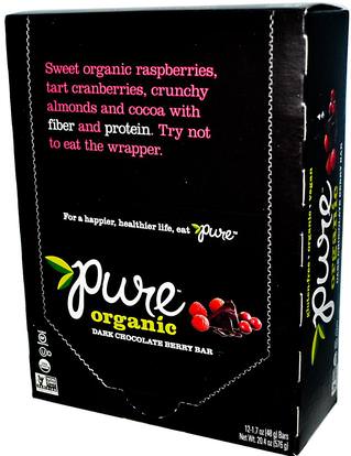 Pure Bar, Pure Organic, Dark Chocolate Berry Bar, 12 Bars, 1.7 oz (48 g) Each ,الطعام، الوجبات الخفيفة، الوجبات الصحية الصحية، المكملات الغذائية، الحانات الغذائية