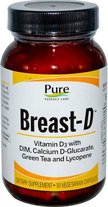 Pure Essence, Breast-D, 30 Veggie Caps ,الفيتامينات، فيتامين d3، الصحة، نساء