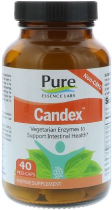 Pure Essence, Labs, Candex, 40 Vegi-Caps ,والمكملات الغذائية، والإنزيمات الهاضمة، والصحة، والمبيضات