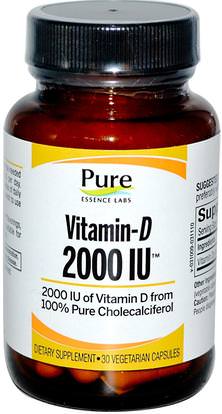 Pure Essence, Vitamin-D, 2000 IU, 30 Veggie Caps ,الفيتامينات، فيتامين d3