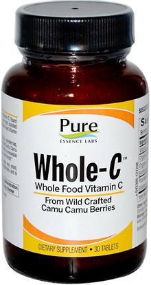 Pure Essence, Whole C, Whole Food Vitamin C, 30 Tablets ,الفيتامينات، فيتامين ج، فيتامين ج الطعام كله