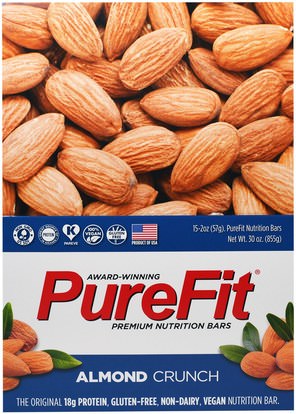 Pure Fit Bars, Premium Nutrition Bars, Almond Crunch, 15 Bars, 2 oz (57 g) Each ,والرياضة، والبروتين أشرطة