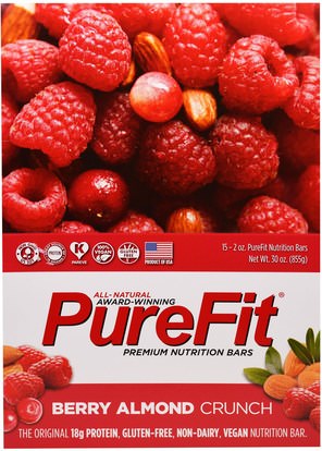 Pure Fit Bars, Premium Nutrition Bars, Berry Almond Crunch, 15 Bars, 2 oz (57 g) Each ,والرياضة، والبروتين أشرطة