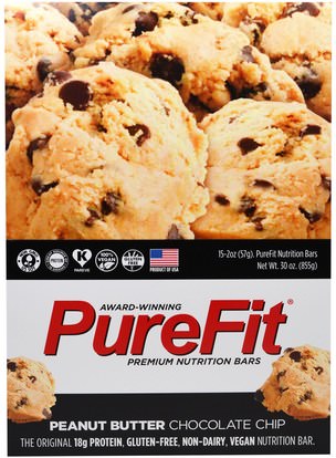 Pure Fit Bars, Premium Nutrition Bars, Peanut Butter Chocolate Chip, 15 Bars, 2 oz (57 g) Each ,والرياضة، والبروتين أشرطة