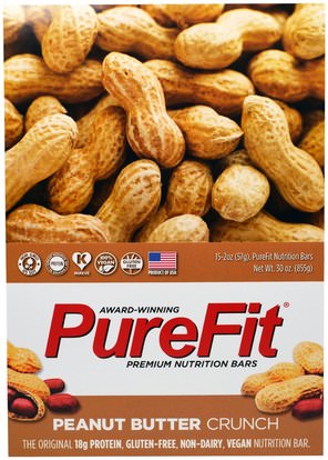 Pure Fit Bars, Premium Nutrition Bars, Peanut Butter Crunch, 15 Bars, 2 oz (57 g) Each ,والرياضة، والبروتين أشرطة
