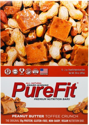 Pure Fit Bars, Premium Nutrition Bars, Peanut Butter Toffee Crunch, 15 Bars, 2 oz (57 g) Each ,والرياضة، والبروتين أشرطة