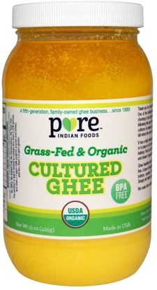 Pure Indian Foods, Cultured Ghee, Grass-Fed & Organic, 15 oz (425 g) ,الطعام، غي، كيتو، فريندلي