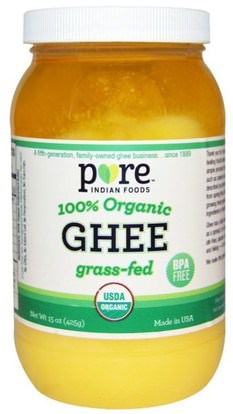 Pure Indian Foods, Ghee, 100% Organic Grass-Fed, 15 oz (425 g) ,الطعام، غي، كيتو، فريندلي