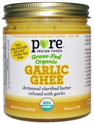 Pure Indian Foods, Grass-Fed Organic Garlic Ghee, 7.8 oz (220 g) ,الطعام، غي، كيتو، فريندلي