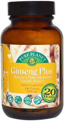 Pure Planet, Ginseng Plus, 500 mg, 100 Tablets ,المكملات الغذائية، أدابتوغين، الانفلونزا الباردة والفيروسية، الجينسنغ